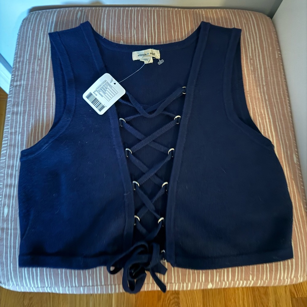 NWT Silence and Noise Navy Blue Laced Up Crop Top